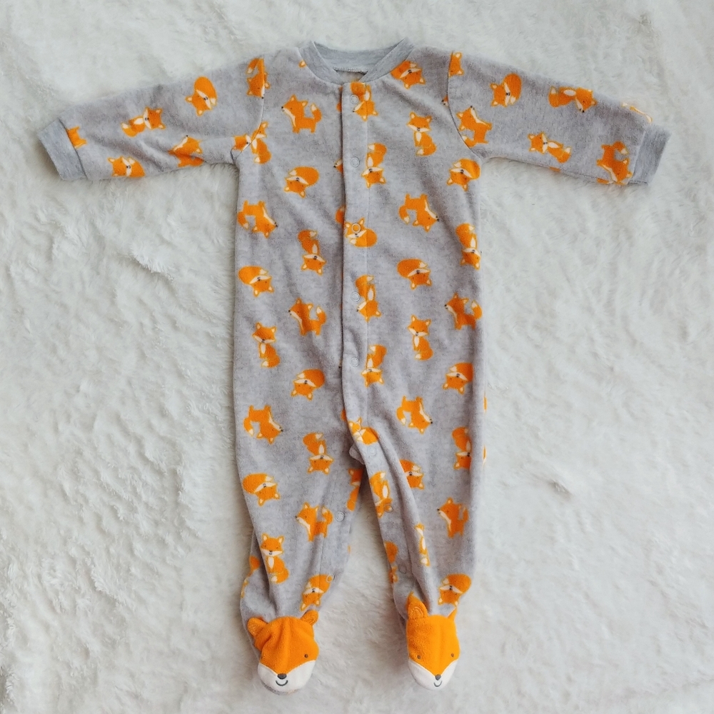 Baby footed jumpsuit fox print